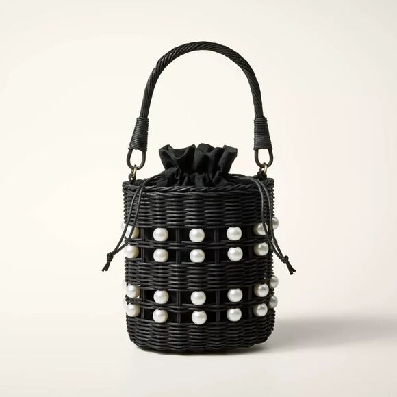Kate Spade New York x Target Pearl Embellished Black Basket Bucket Bag NWT - Picture 1 of 8